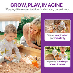 Plum Wooden Large Sandbox with Cover - Outdoor Octagon Sand Box for Kids, Toddler Sensory Toys