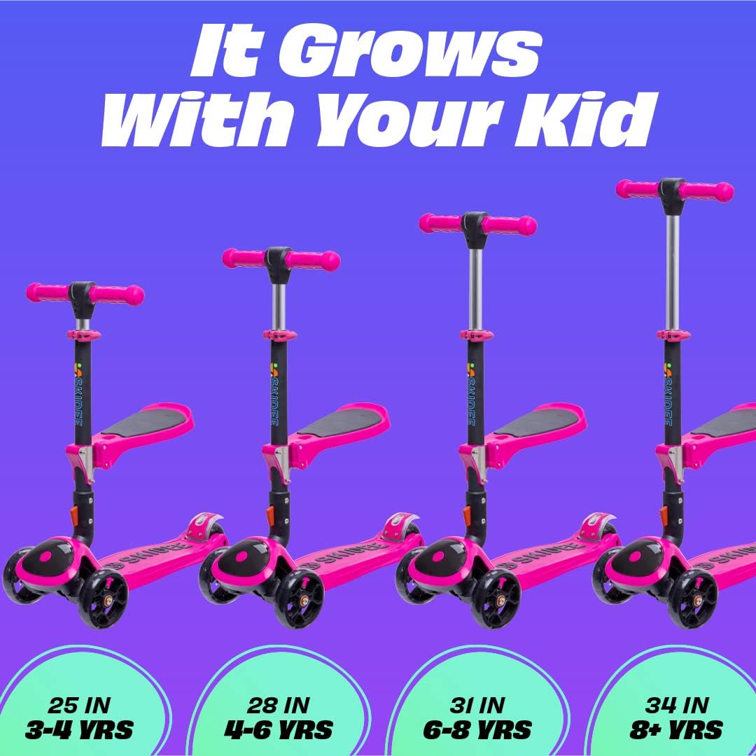 SKIDEE Kids 3-Wheel Scooter, Foldable, Adjustable, LED Light Wheels