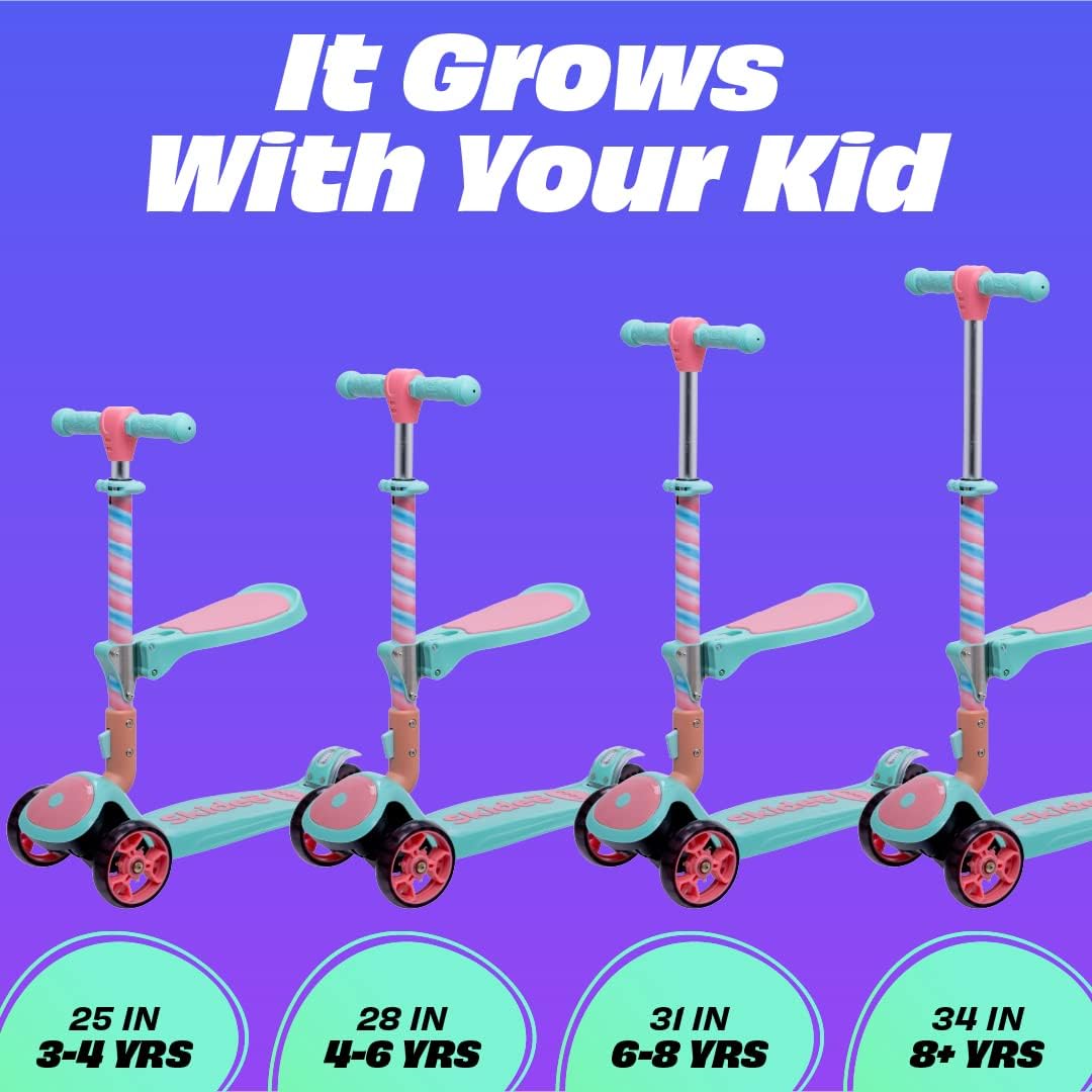 SKIDEE Kids 3-Wheel Scooter, Foldable, Adjustable, LED Light Wheels