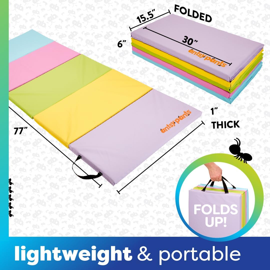 Antsy Pants Tumbling Mat for Kids, Foldable Padded Gymnastics Mat