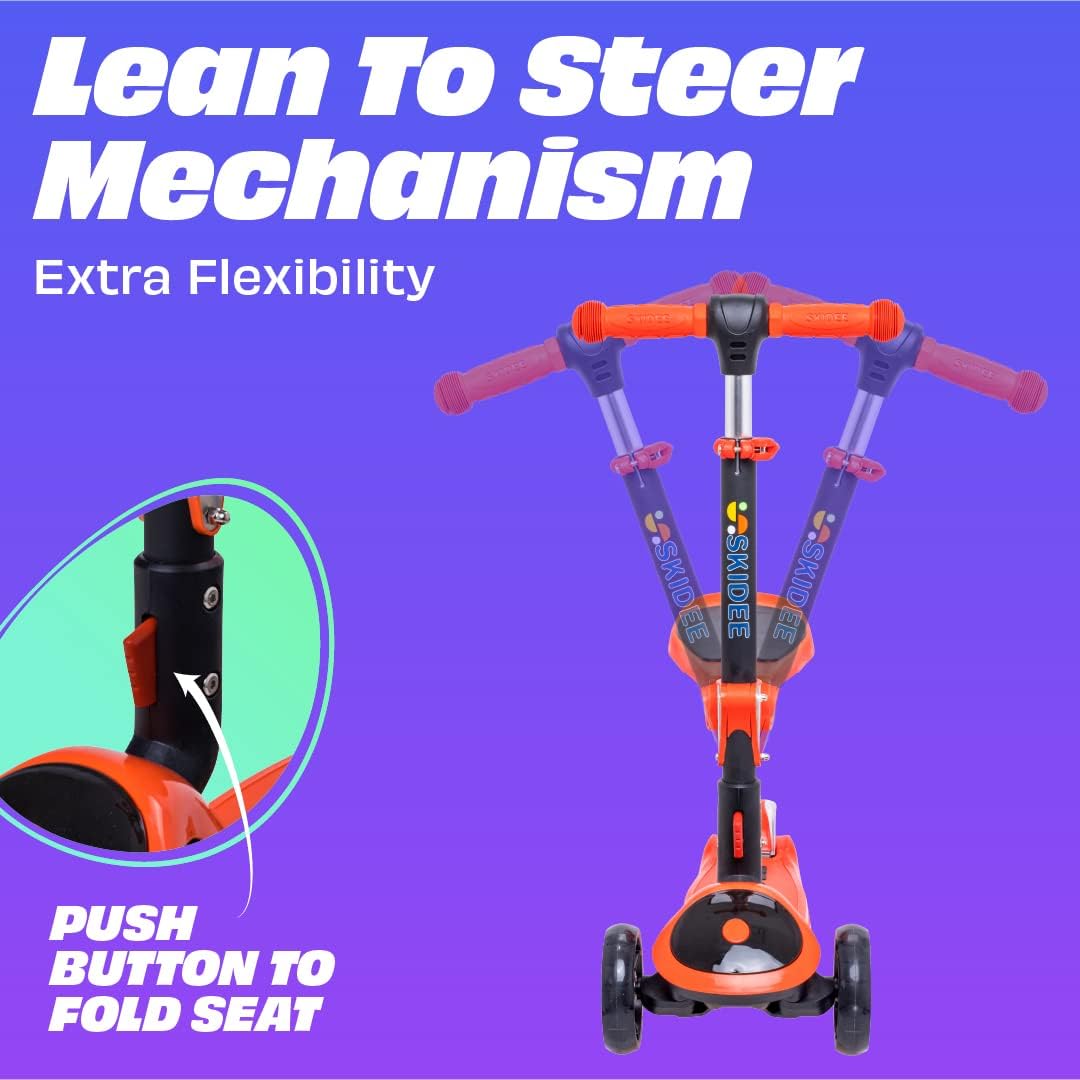 SKIDEE Kids 3-Wheel Scooter, Foldable, Adjustable, LED Light Wheels