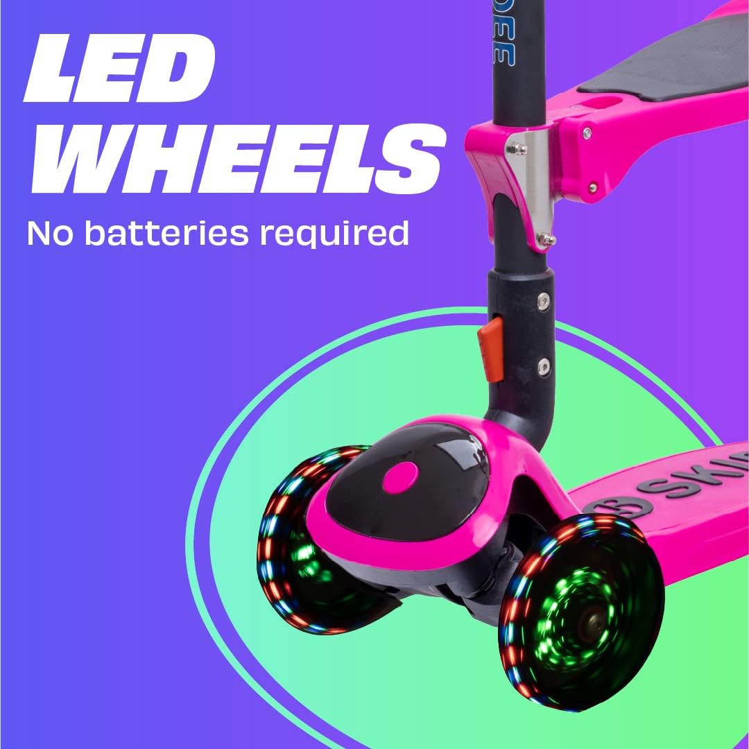 SKIDEE Kids 3-Wheel Scooter, Foldable, Adjustable, LED Light Wheels