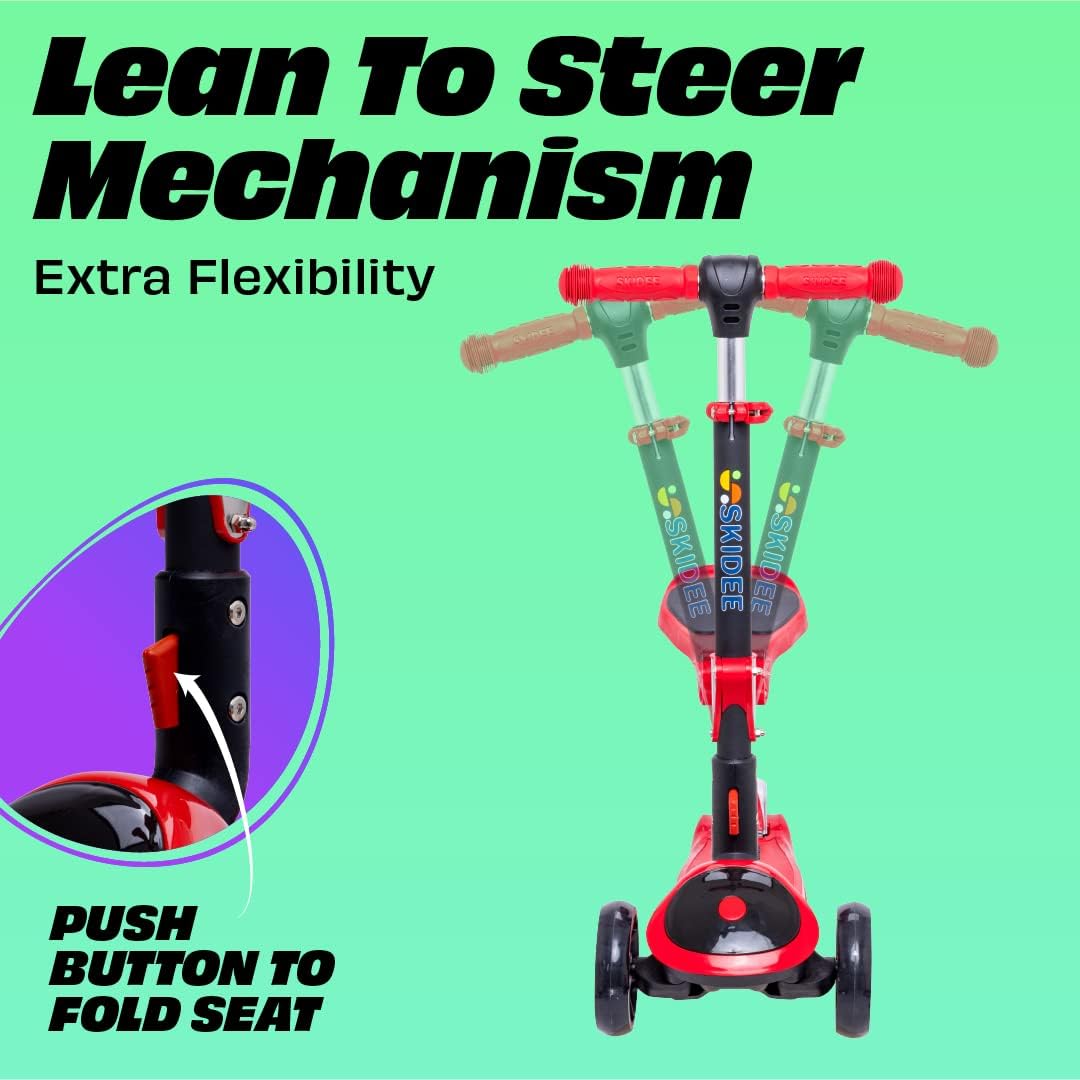SKIDEE Kids 3-Wheel Scooter, Foldable, Adjustable, LED Light Wheels