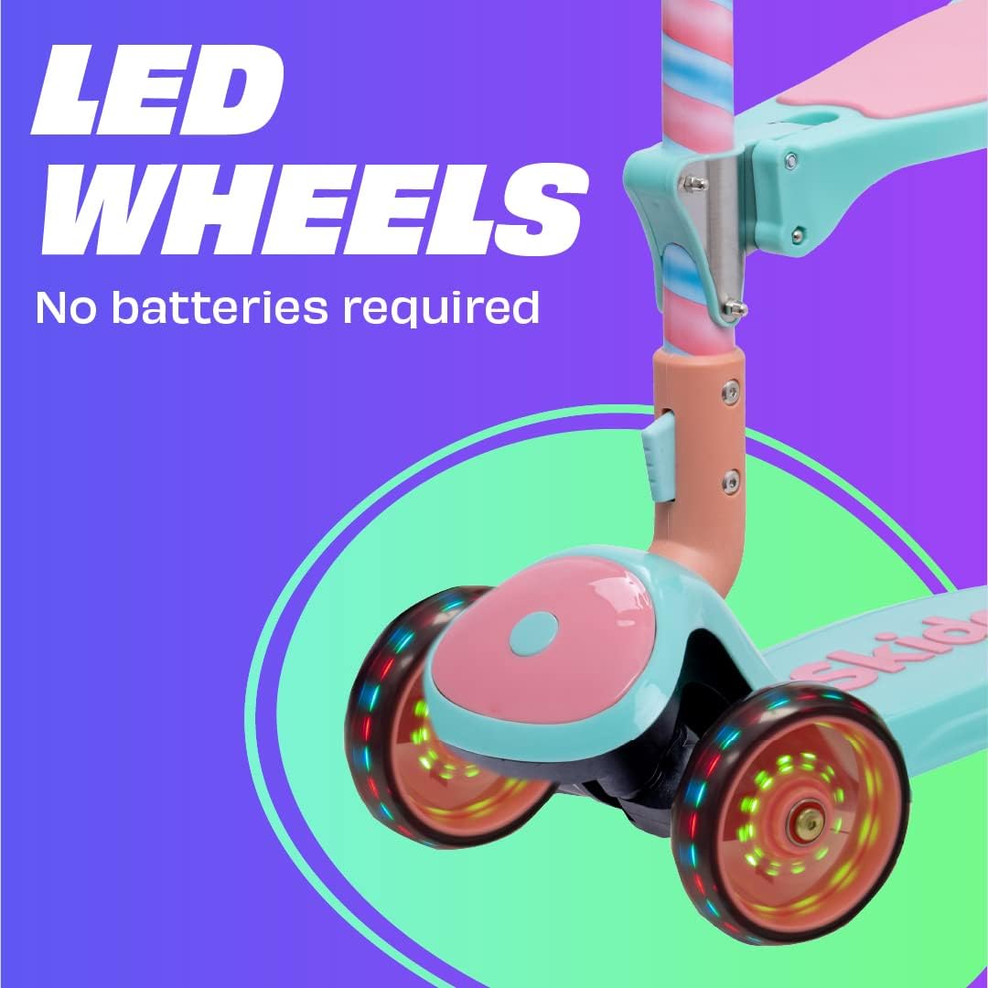 SKIDEE Kids 3-Wheel Scooter, Foldable, Adjustable, LED Light Wheels