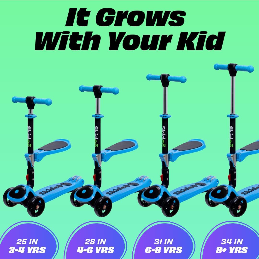 SKIDEE Kids 3-Wheel Scooter, Foldable, Adjustable, LED Light Wheels