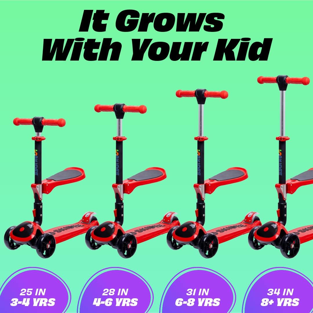 SKIDEE Kids 3-Wheel Scooter, Foldable, Adjustable, LED Light Wheels