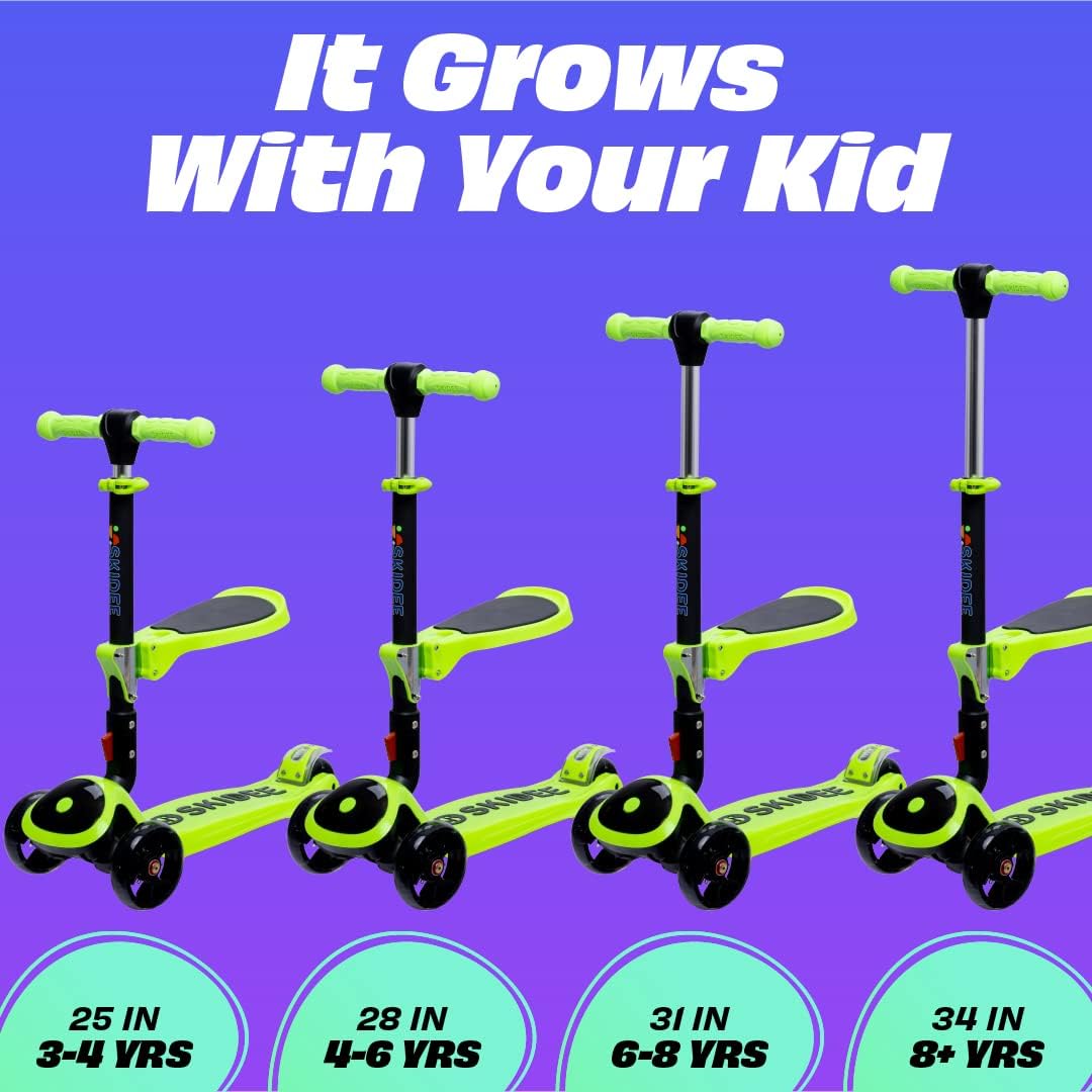 SKIDEE Kids 3-Wheel Scooter, Foldable, Adjustable, LED Light Wheels