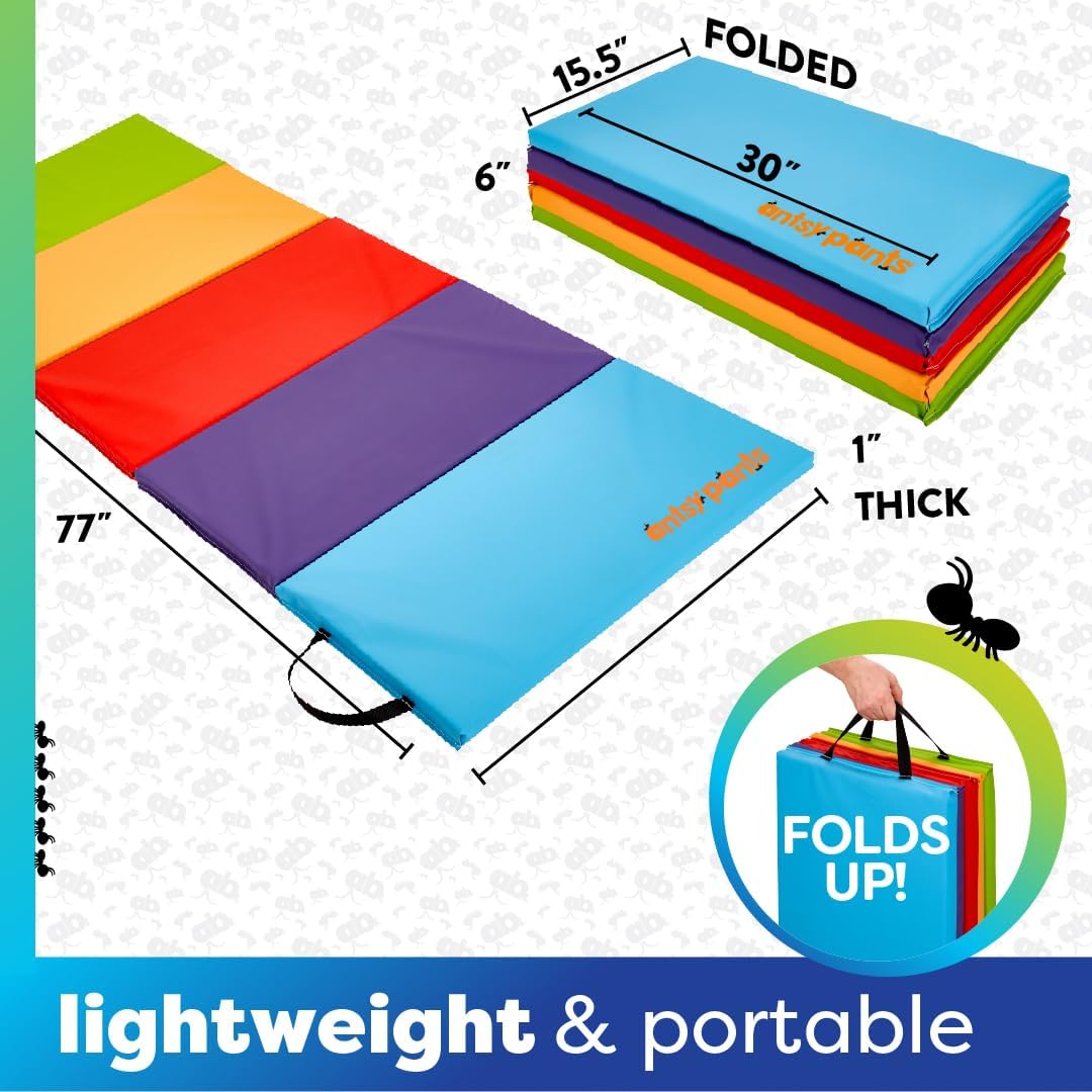Antsy Pants Tumbling Mat for Kids, Foldable Padded Gymnastics Mat