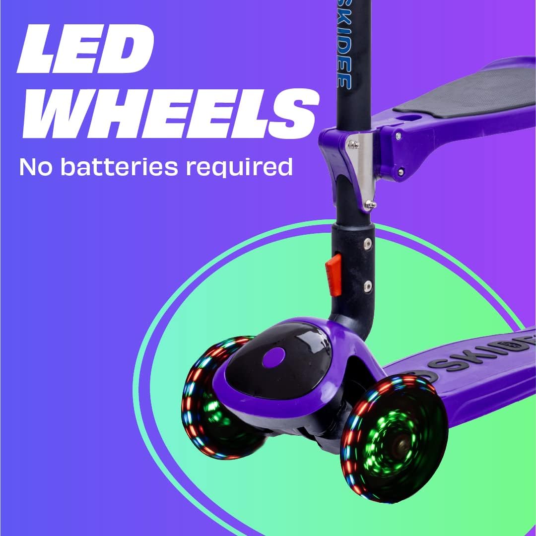 SKIDEE Kids 3-Wheel Scooter, Foldable, Adjustable, LED Light Wheels