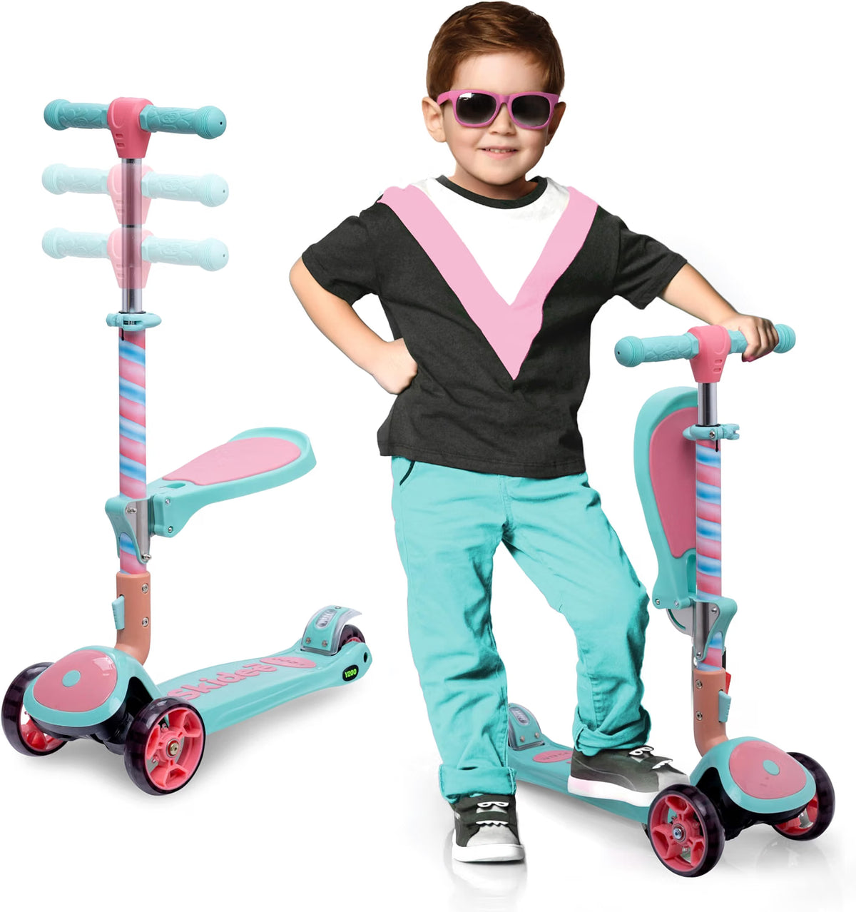 SKIDEE Kids 3-Wheel Scooter, Foldable, Adjustable, LED Light Wheels