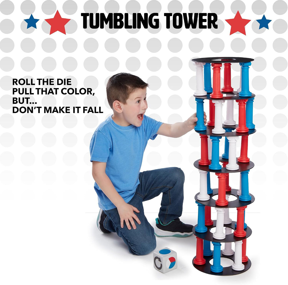NSG Giant Tumbling Tower Game, 36 Pieces, Foam Dice & Storage Bag, Ages 5+