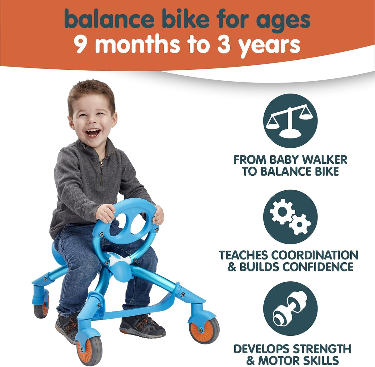 Pewi Stroll Walking Ride-On Toy with Push Handle, Indoor & Outdoor