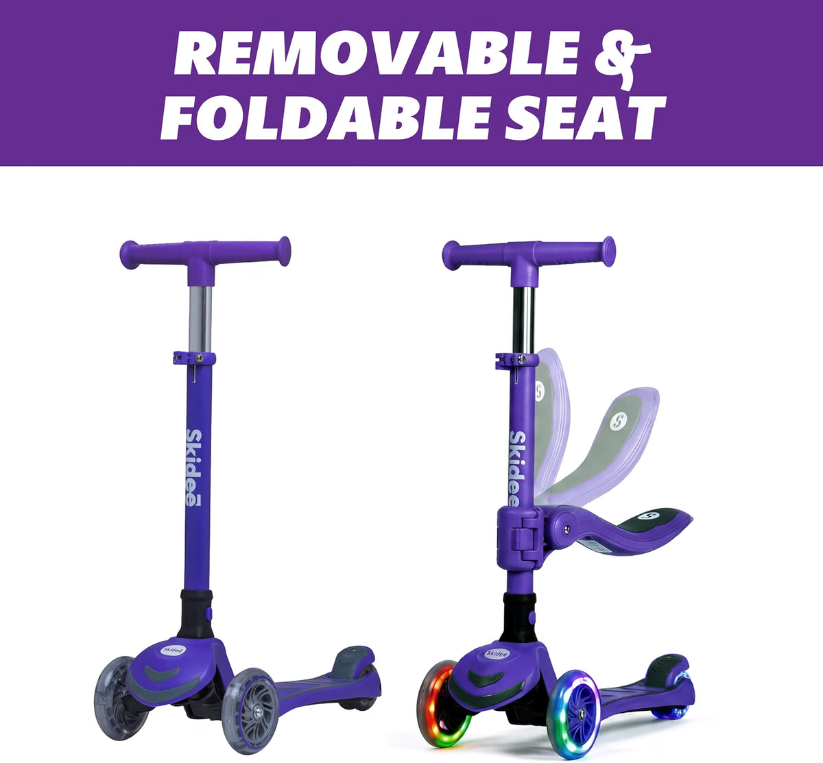 SKIDEE Kids 3-Wheel Scooter, Foldable, Adjustable Height, LED Wheels