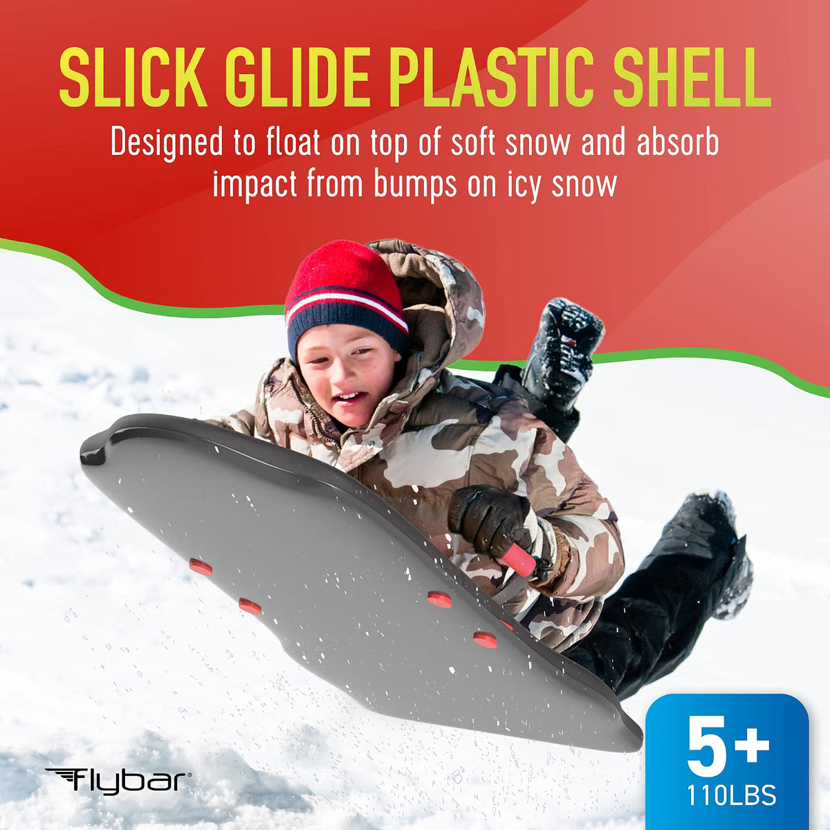 Flybar Kids 36” Foam Snow Sled with Slick Bottom & PE Core Build, Holds Up To 110 Lbs