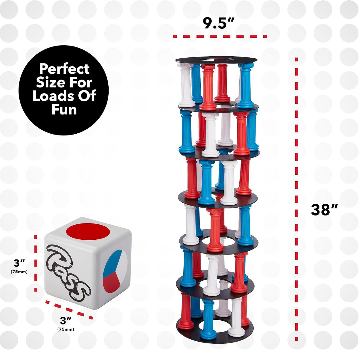 NSG Giant Tumbling Tower Game, 36 Pieces, Foam Dice & Storage Bag, Ages 5+