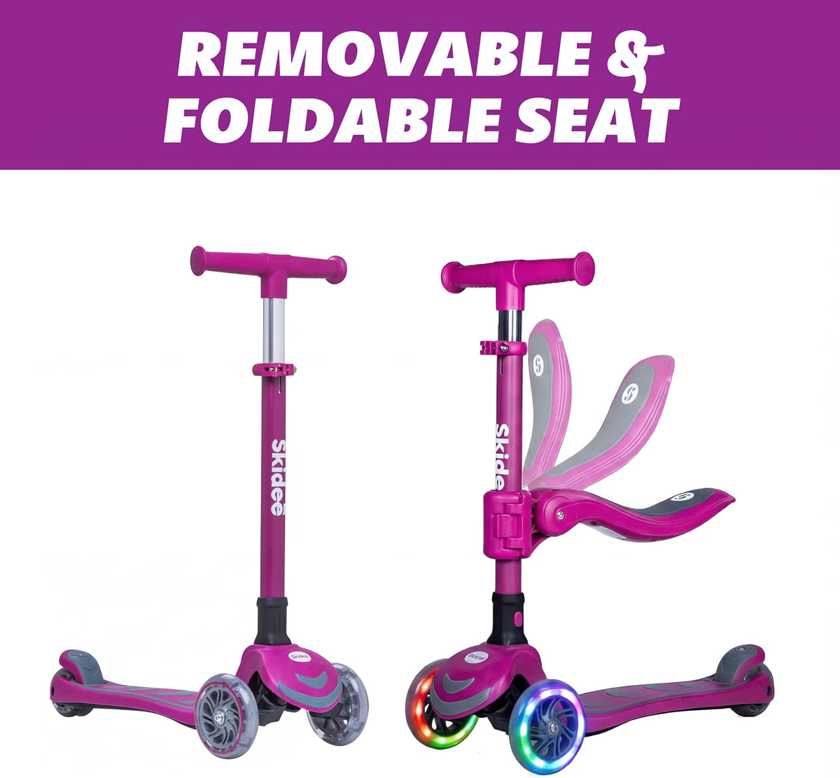 SKIDEE Kids 3-Wheel Scooter, Foldable, Adjustable Height, LED Wheels