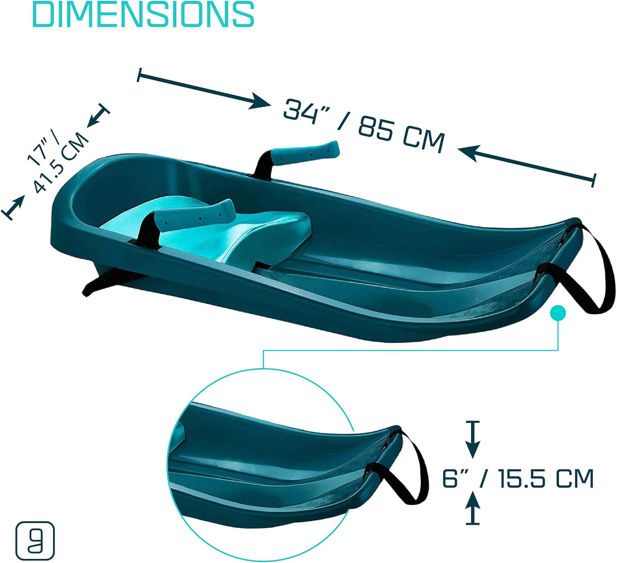 Kids' Toboggan Sled, Lightweight Plastic Snow Sled with Tow Strap & Brakes