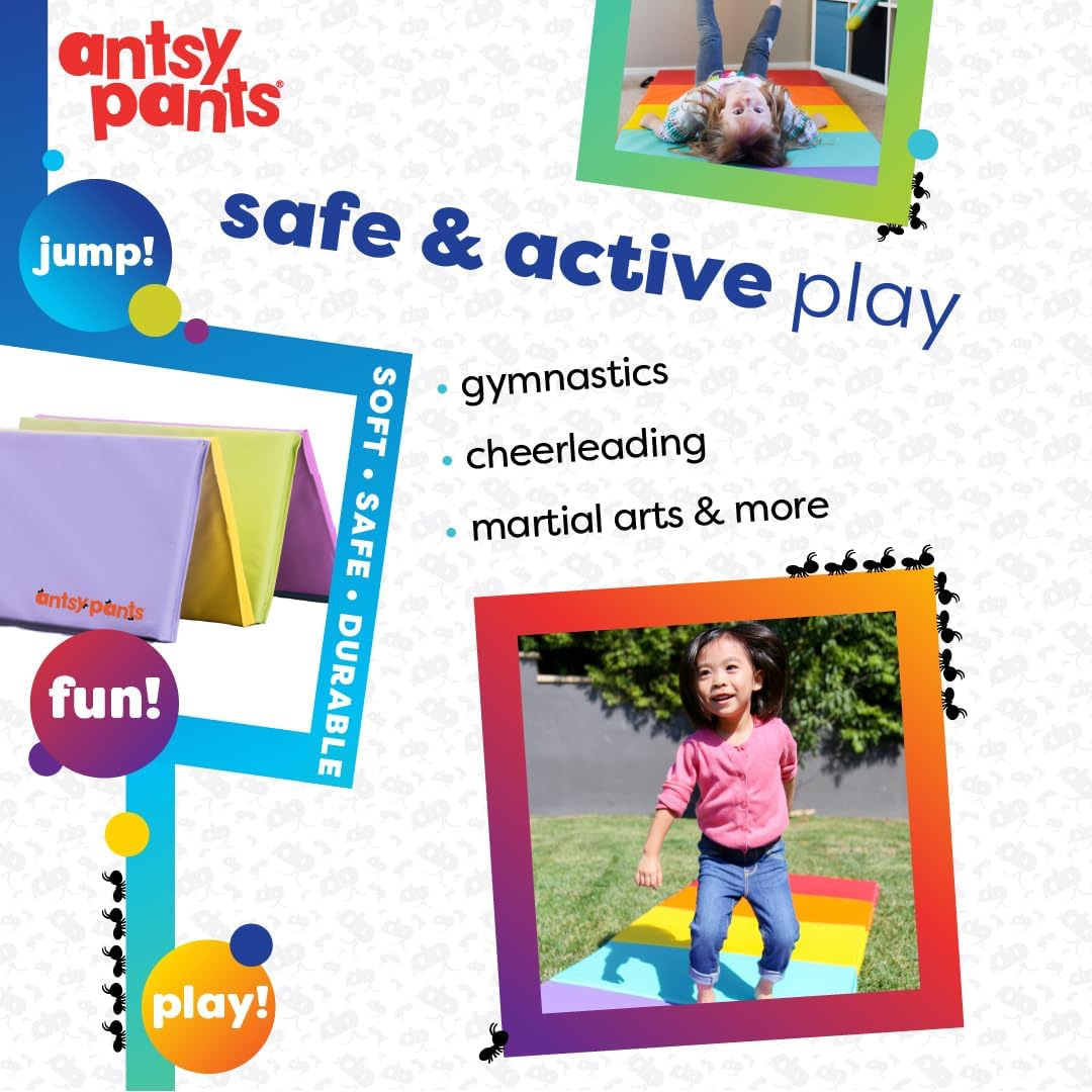 Antsy Pants Tumbling Mat for Kids, Foldable Padded Gymnastics Mat