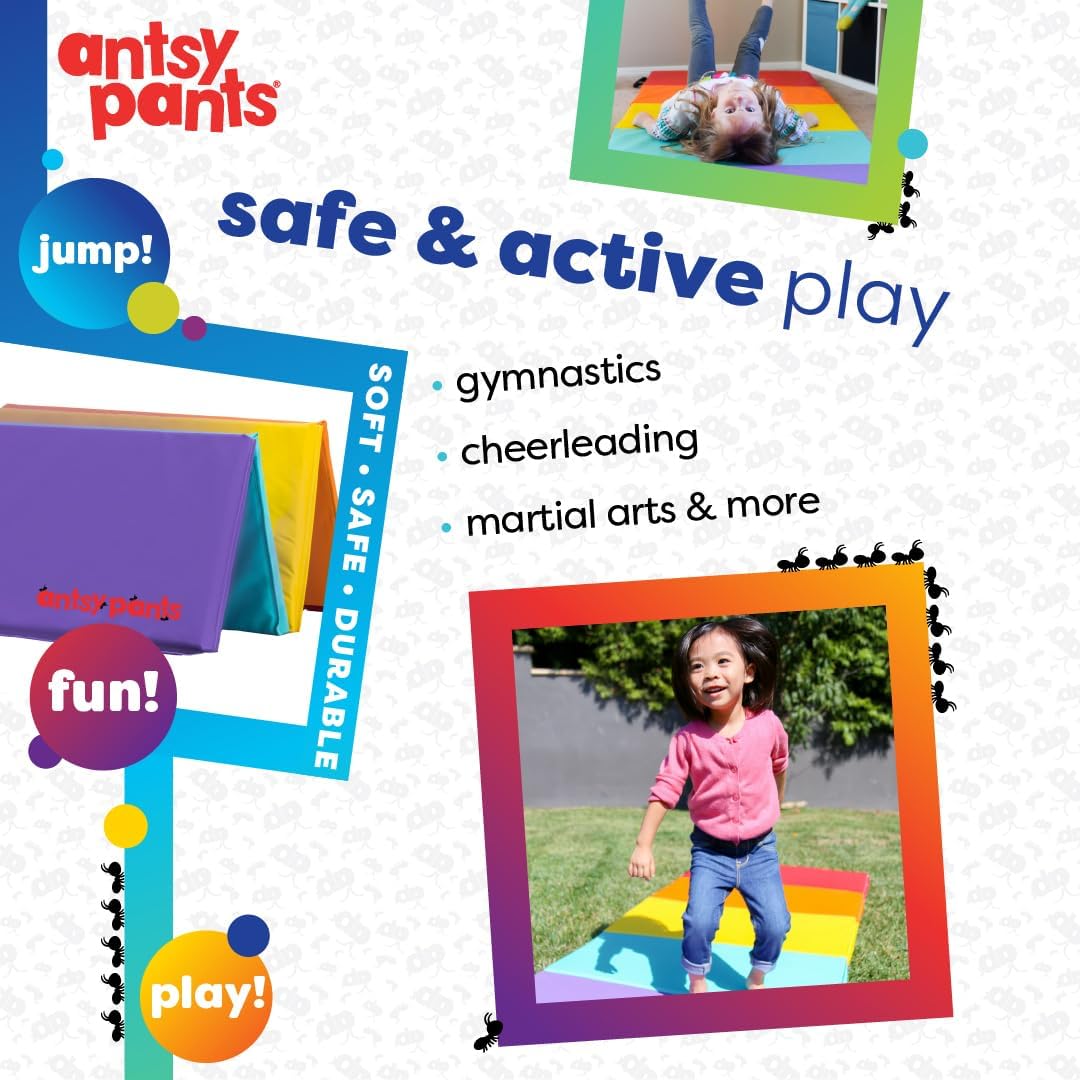 Antsy Pants Tumbling Mat for Kids, Foldable Padded Gymnastics Mat