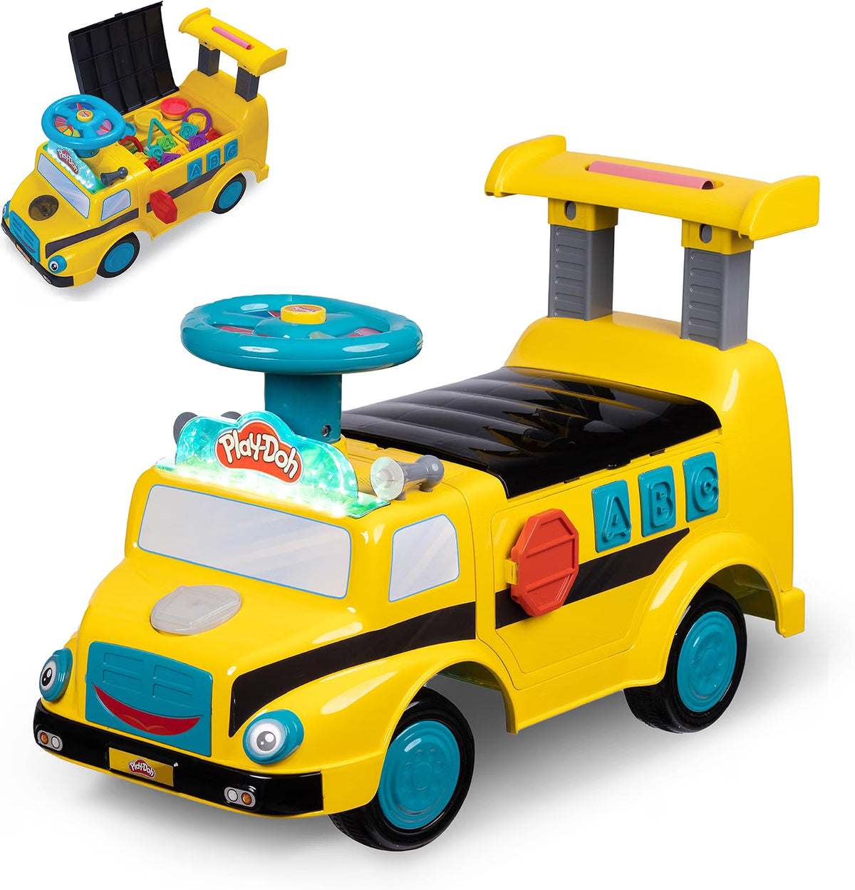 Play-Doh Activity School Bus Ride-On Toy, 44lb Capacity, Lights & Sounds, Cutters