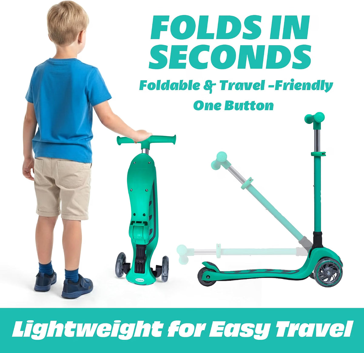 SKIDEE Kids 3-Wheel Scooter, Foldable, Adjustable Height, LED Wheels