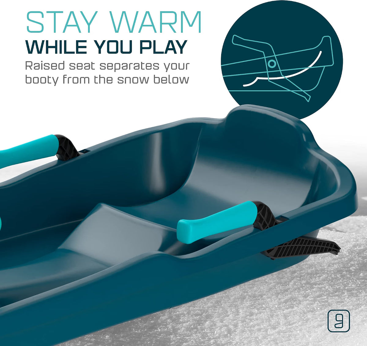 Kids' Toboggan Snow Sled, Lightweight Plastic, Tow Strap & Brakes