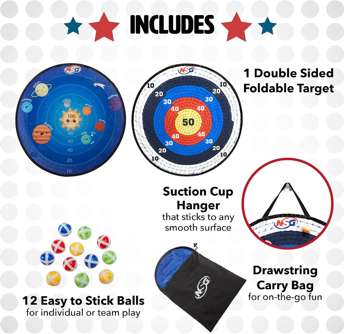Target Toss 30" Double-Sided Dart Board, 12 Sticky Balls & Carry Bag