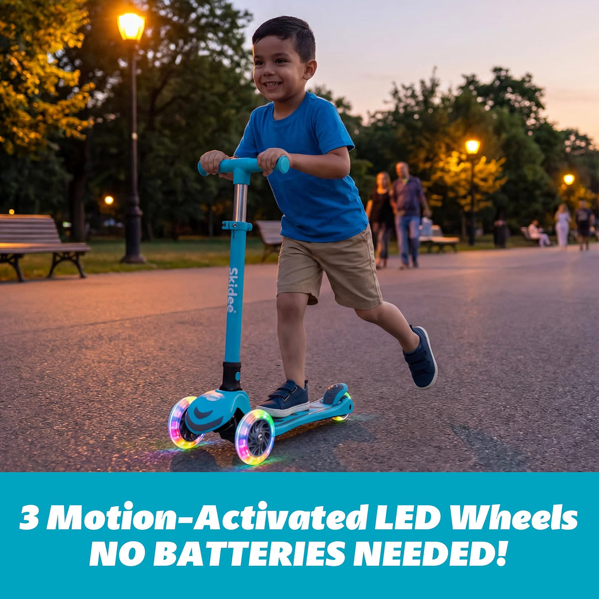 SKIDEE Kids 3-Wheel Scooter, Foldable, Adjustable Height, LED Wheels