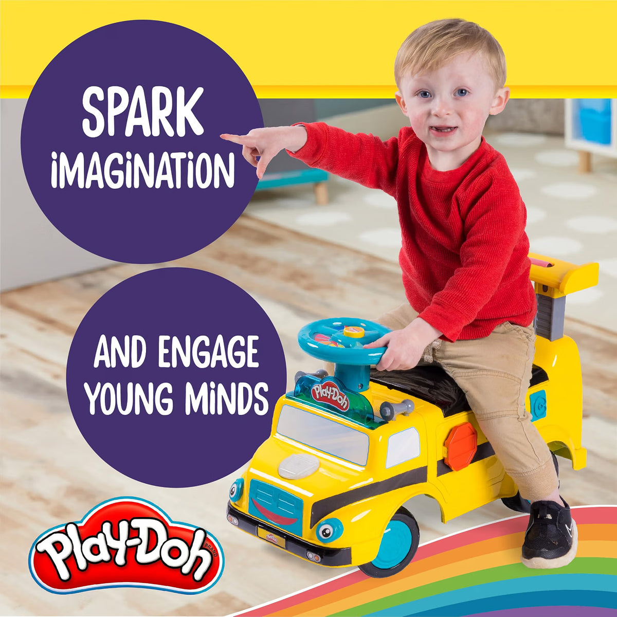 Play-Doh Activity School Bus Ride-On Toy, 44lb Capacity, Lights & Sounds, Cutters