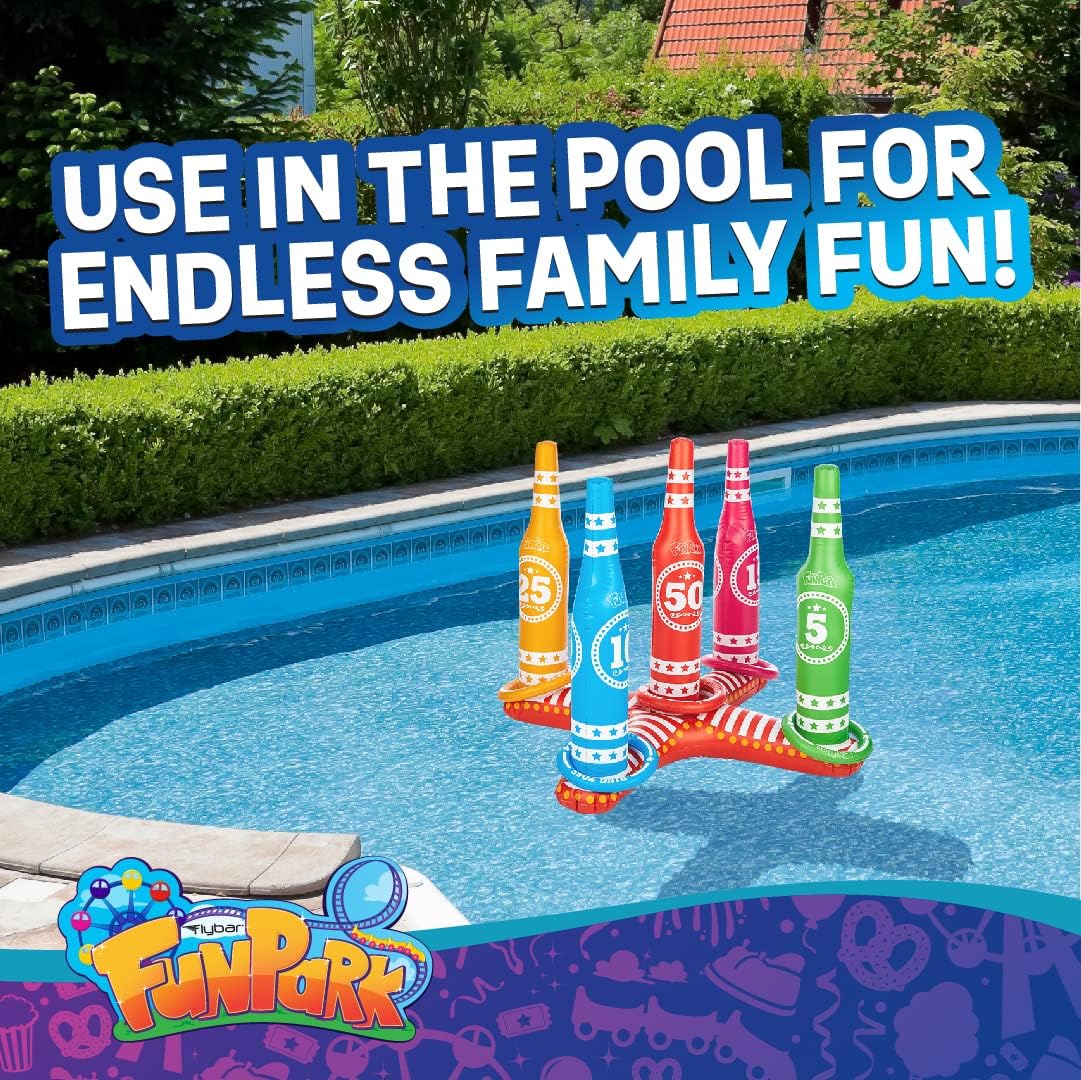 Flybar FunPark Inflatable Ring Toss Game for Kids & Family – Giant 3-Foot Outdoor Target with 5 Colorful Rings, Easy Setup – Portable Backyard Activity for Boys & Girls, Ages 6+
