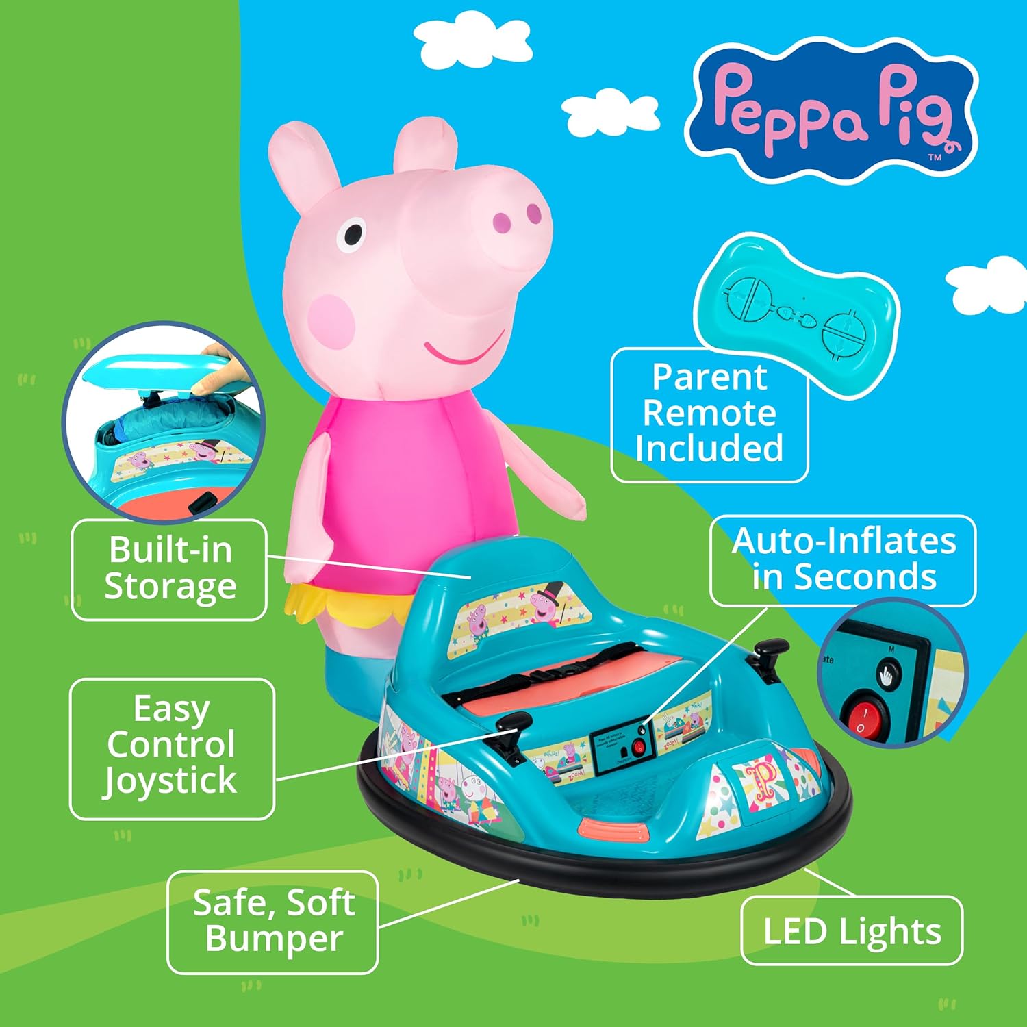 ImaginAir 6V Bumper Car with Auto-Inflated Peppa Pig