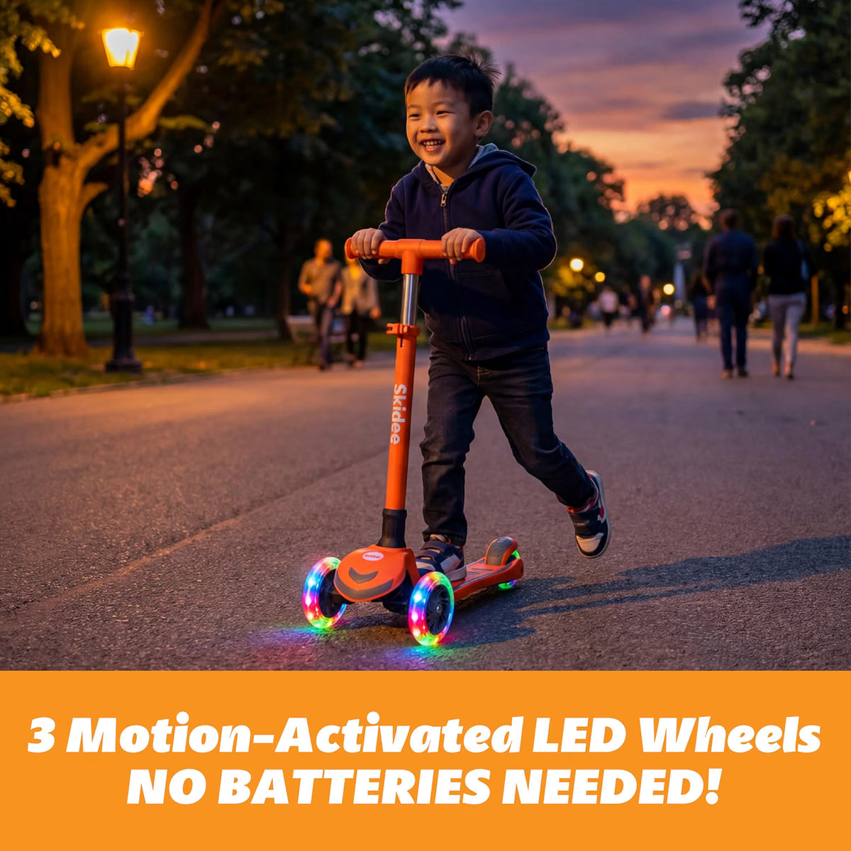 SKIDEE Kids 3-Wheel Scooter, Foldable, Adjustable Height, LED Wheels