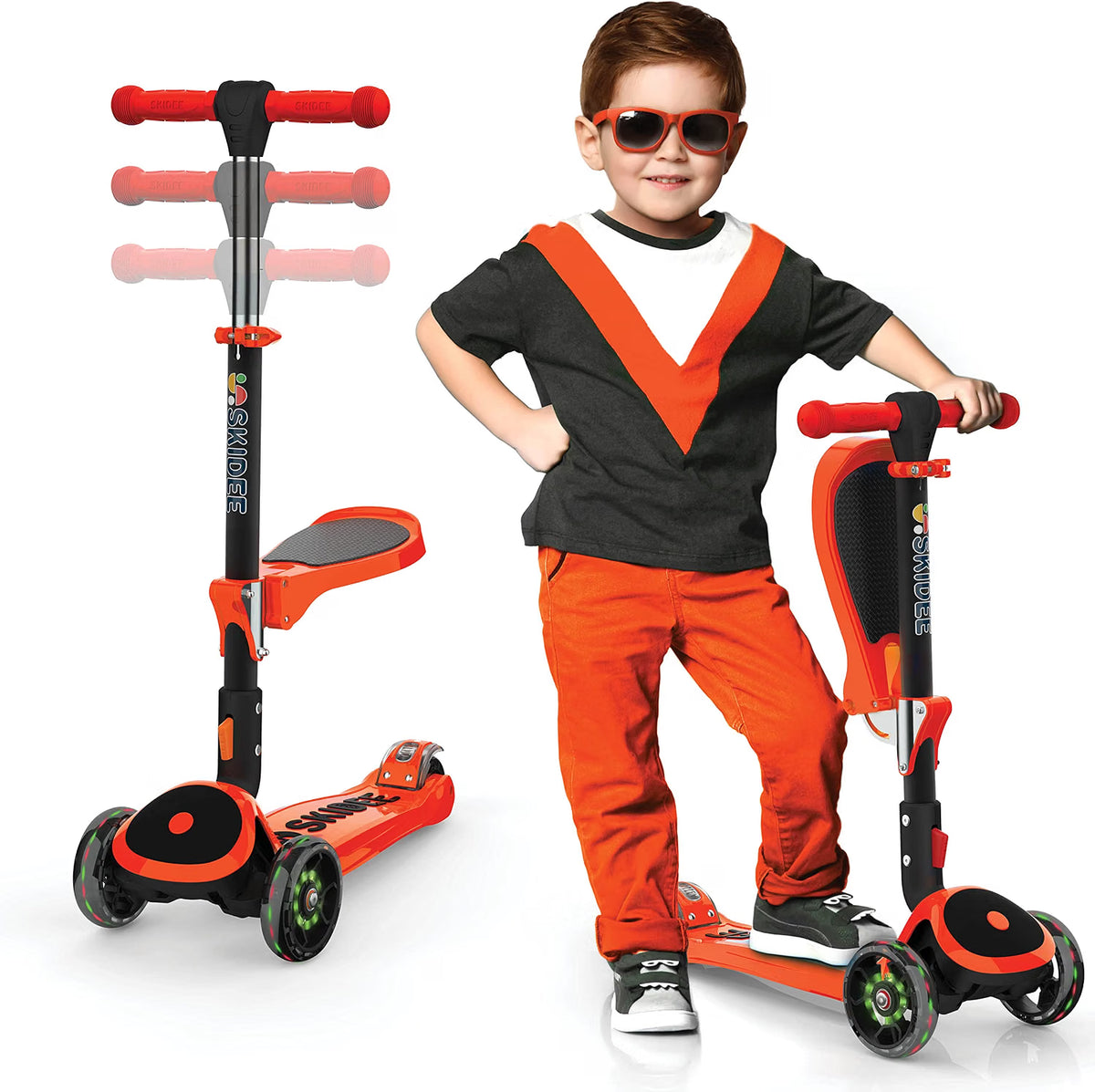 SKIDEE Kids 3-Wheel Scooter, Foldable, Adjustable, LED Light Wheels