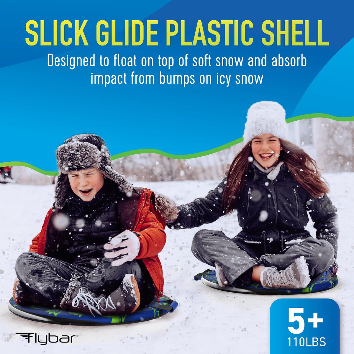 Flybar 26" Foam Saucer Snow Sled, Ages 5+, 110lb Capacity