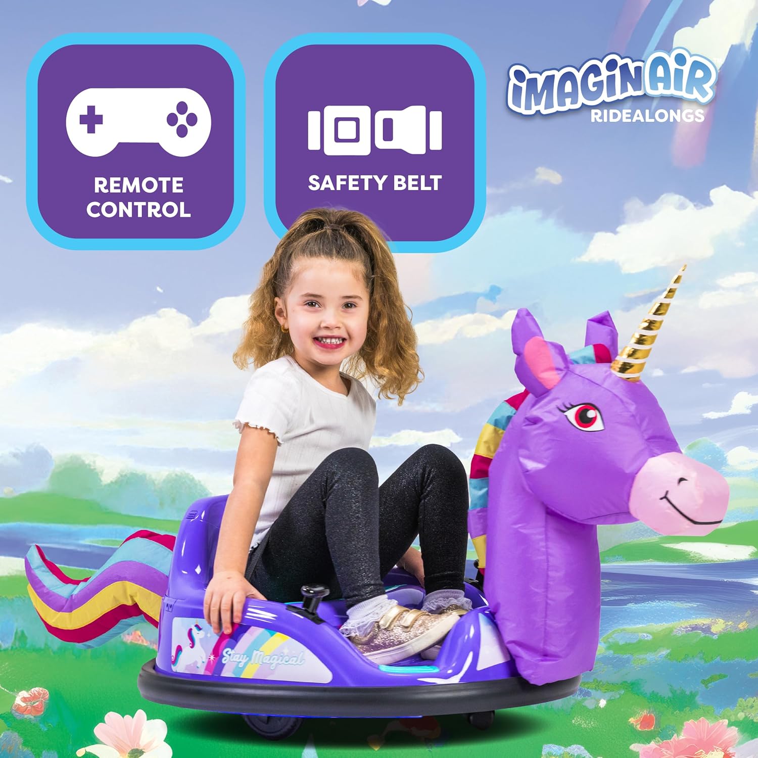ImaginAir 6V Bumper Car with Auto-Inflated Purple Unicorn