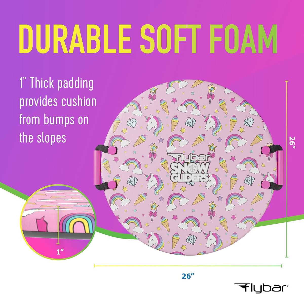 Flybar 26" Foam Saucer Snow Sled, Ages 5+, 110lb Capacity