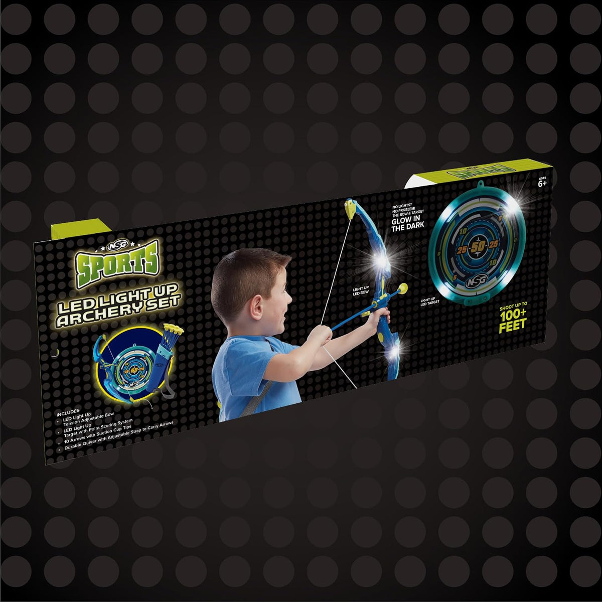 LED Light-Up Archery Bow & Arrow Set, 10 Suction Cup Arrows, LED Target, Ages 6+