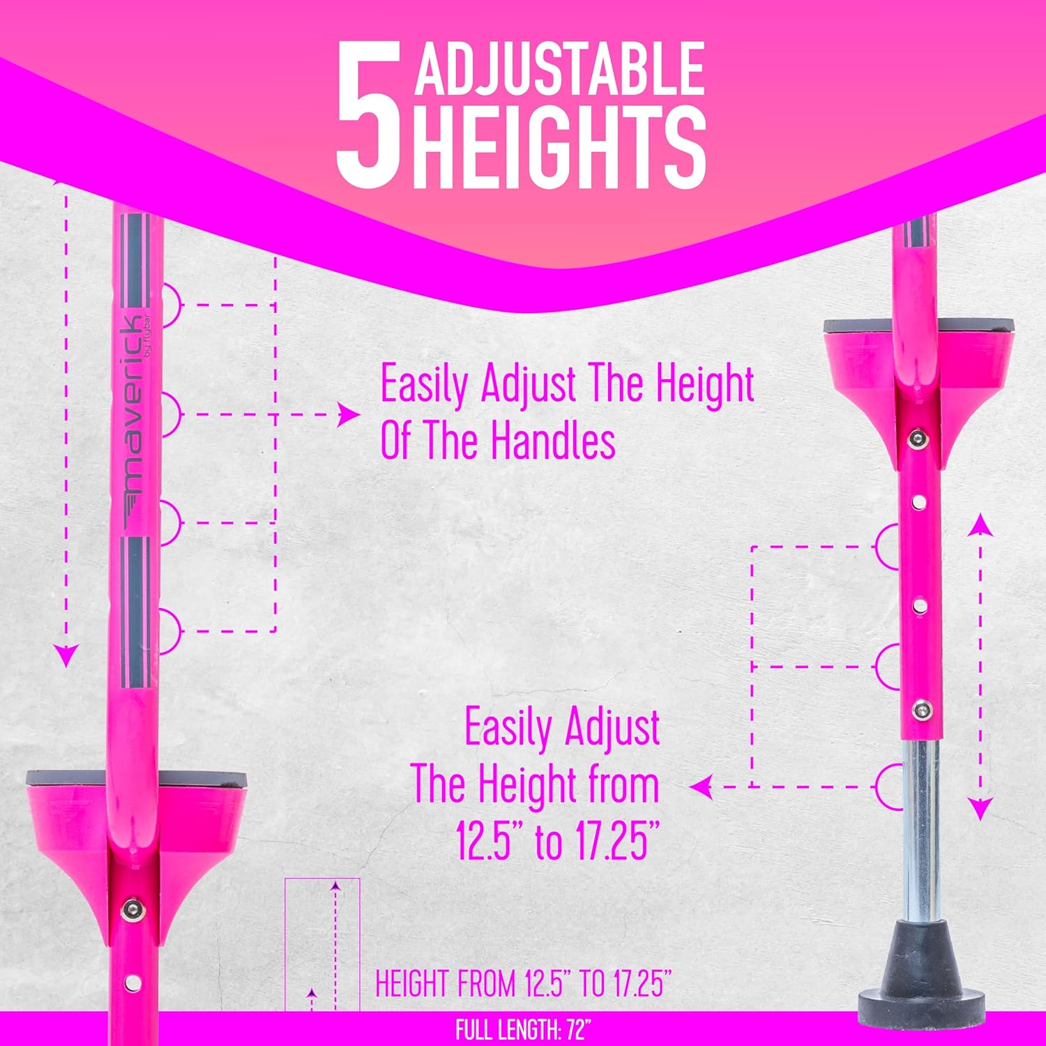 Flybar Maverick Walking Stilts for Kids - 5 Adjustable Height’s, Sturdy, Easy Assembly, Wide Non-Slip Rubber Bottom Tip, Foam Grips, Outdoor Toys for Kids 5+, 190 lbs
