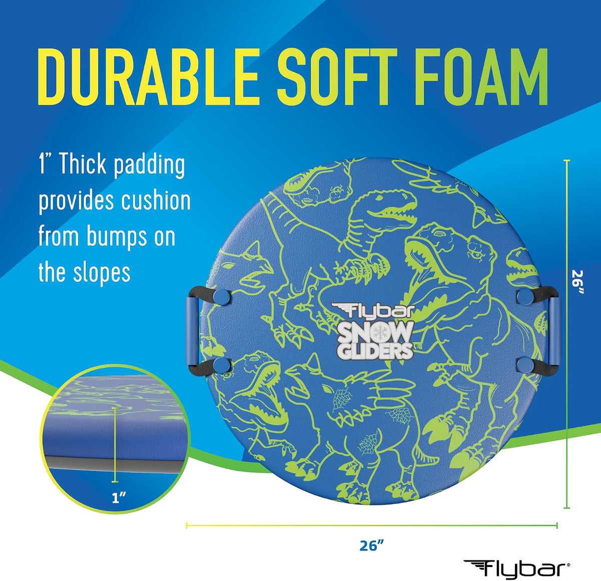 Flybar 26" Foam Saucer Snow Sled, Ages 5+, 110lb Capacity