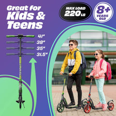 X3M Scooter for Kids Ages 6-12 - Scooters for Teens 12 Years and Up - Adult Scooter with Anti-Shock Suspension - Scooter for Kids 8 Years and Up with 4 Adjustment Levels Handlebar Up to 41 Inches High