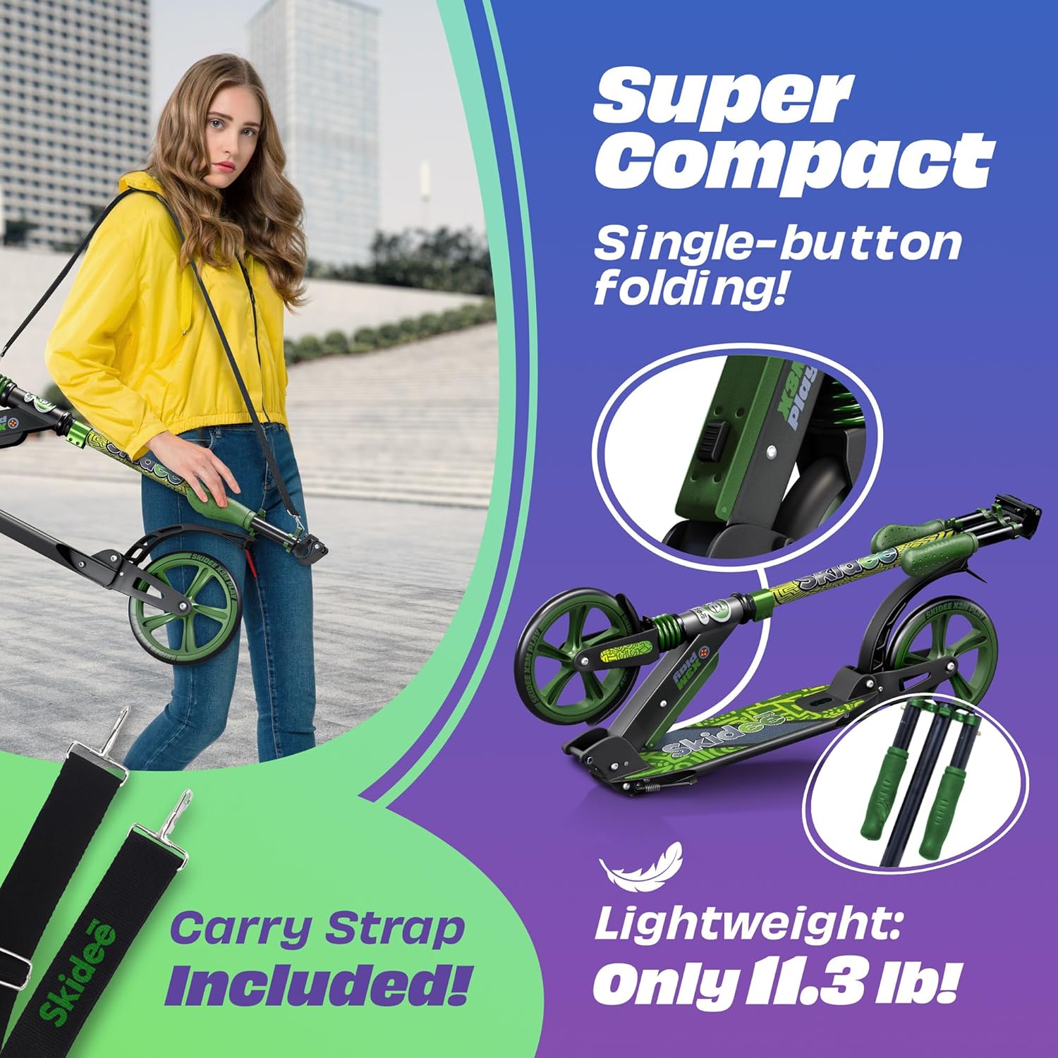 X3M Scooter for Kids Ages 6-12 - Scooters for Teens 12 Years and Up - Adult Scooter with Anti-Shock Suspension - Scooter for Kids 8 Years and Up with 4 Adjustment Levels Handlebar Up to 41 Inches High