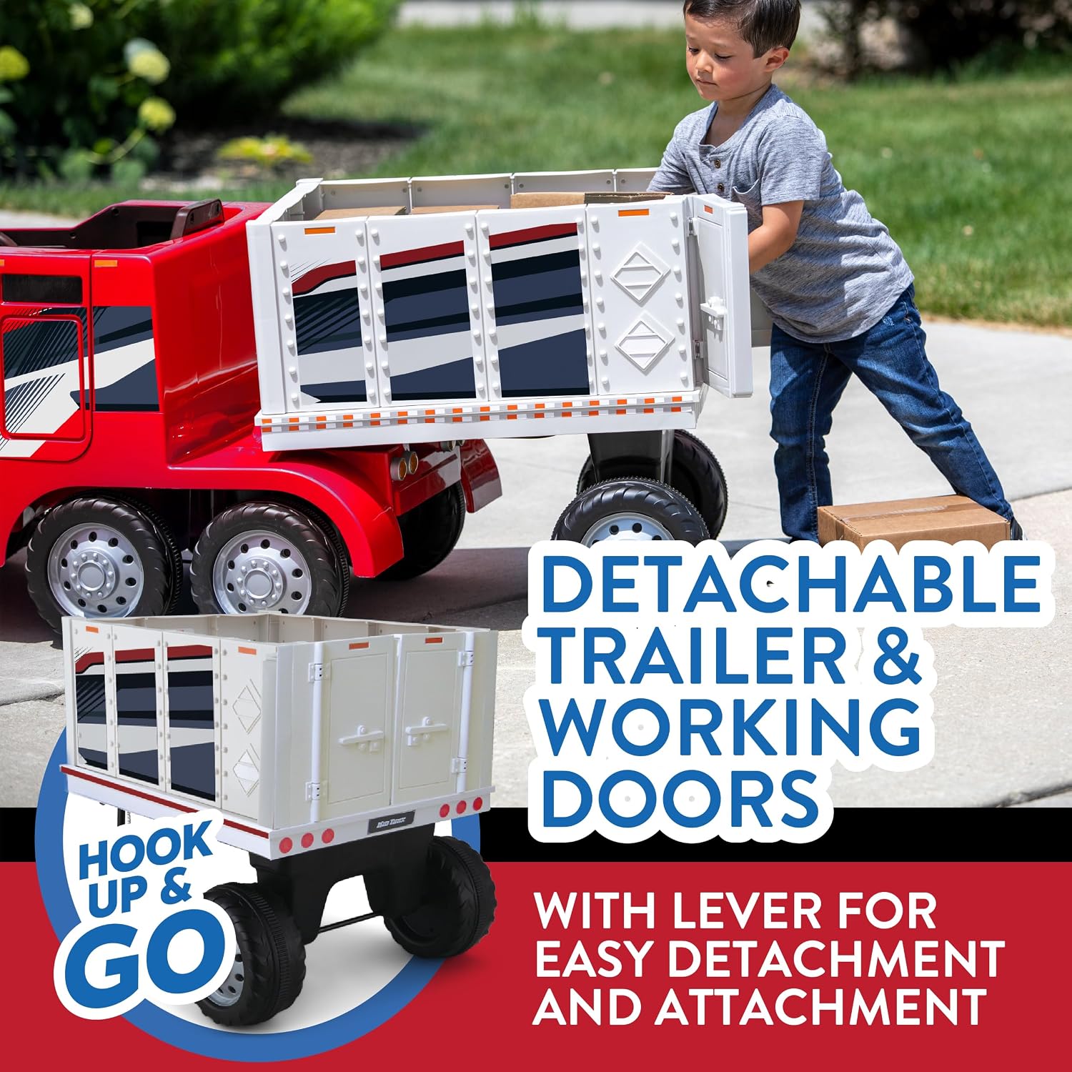 Kid Trax 12V Semi Truck Ride On Toys w/Detachable Cargo Trailer