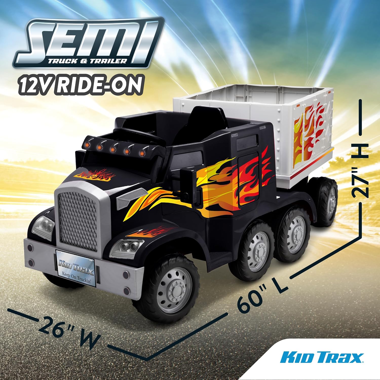 Kid Trax 12V Semi Truck Ride On Toys w/Detachable Cargo Trailer