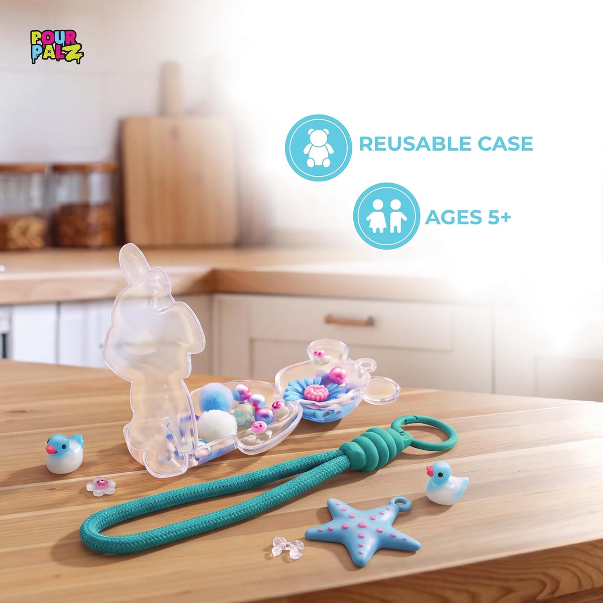 Pour Palz Fillz Mini Bear Keychain Kit, 30-Piece DIY Charm for Kids Ages 5+