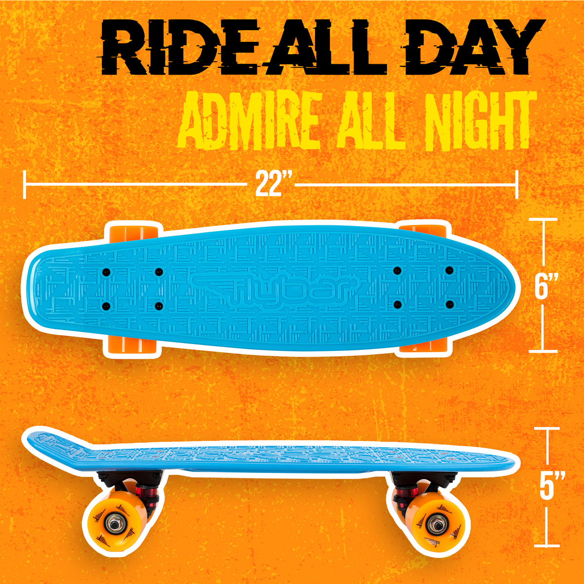 Flybar 22 Inch Kids Skateboard – Mini Cruiser Skateboards for Kids Ages 6-12, Outdoor Toys, Lightweight, Durable, Non-Slip Deck, ABEC-7 Bearings, Holds up to 175 lbs