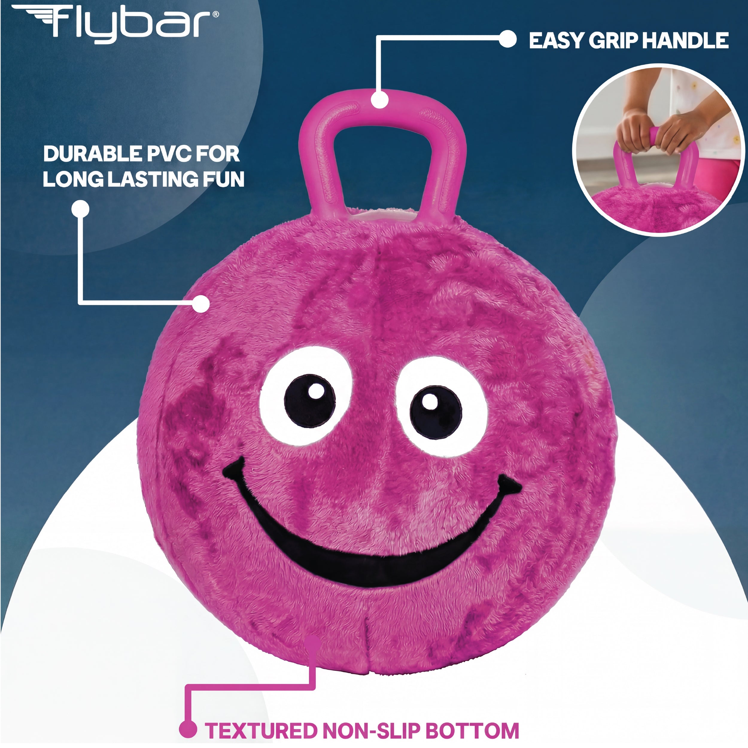 Flybar Hopper Ball for Kids, Plush Inflatable Hippity Hop Bounce Ball w/ Handle, Ages 6+