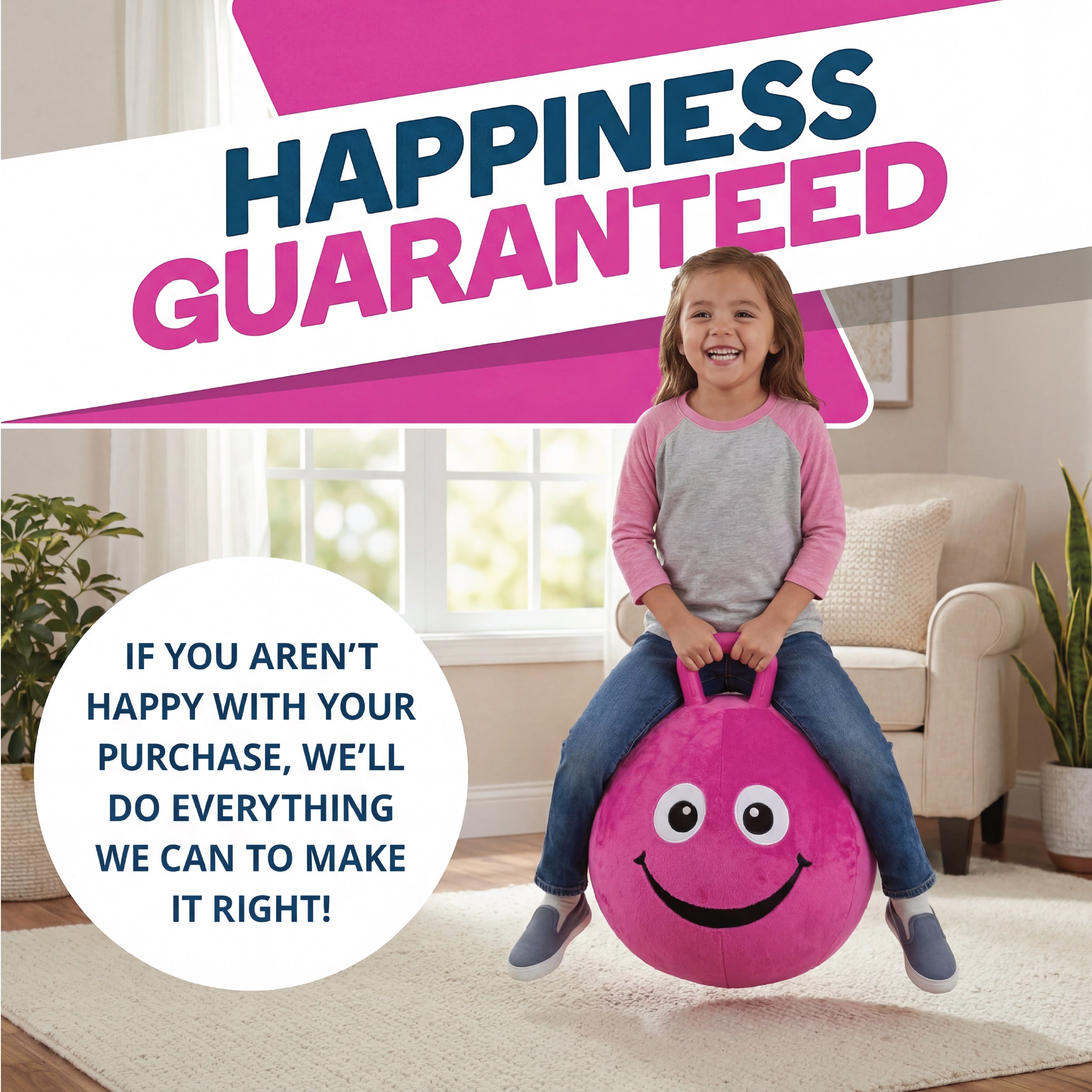 Flybar Hopper Ball for Kids, Plush Inflatable Hippity Hop Bounce Ball w/ Handle, Ages 6+