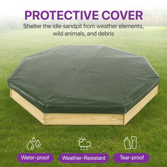 Plum Wooden Large Sandbox with Cover - Outdoor Octagon Sand Box for Kids, Toddler Sensory Toys