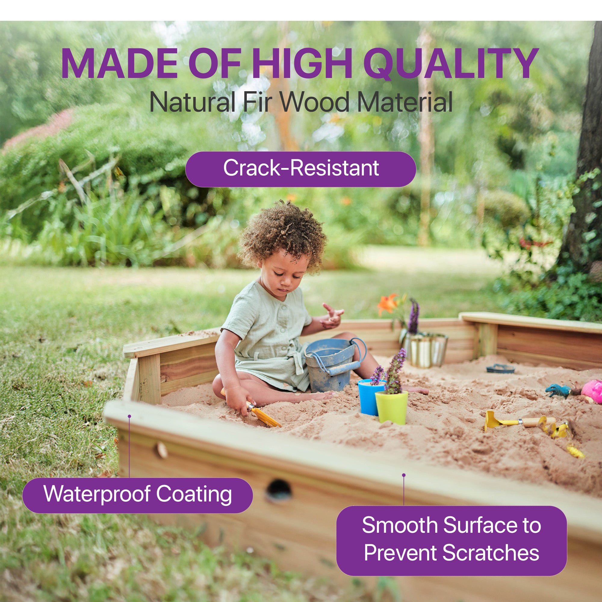 Plum Wooden Large Sandbox with Cover - Outdoor Octagon Sand Box for Kids, Toddler Sensory Toys