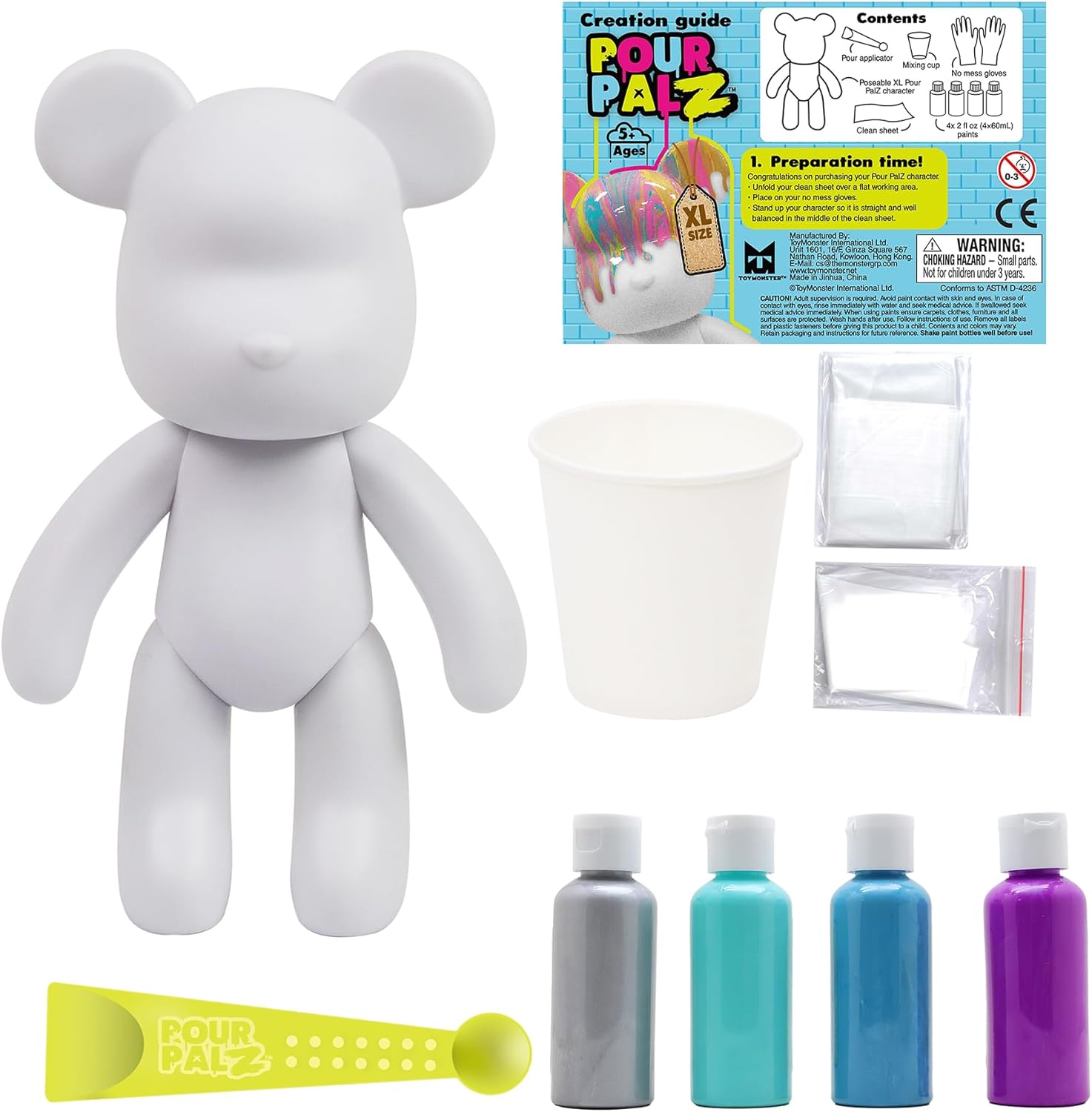 Pour Palz DIY Paint Pouring Kit - 1 XL Bear Figurine - Create Unique Marbled Art